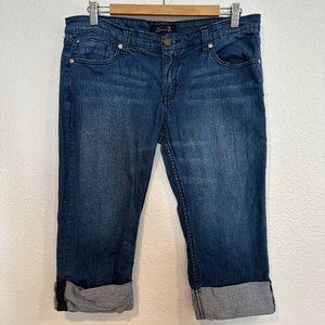Seven7 Cropped Denim Capri Blue Jeans Cuffed Stretch W34"xL17.5" Womens Size 12